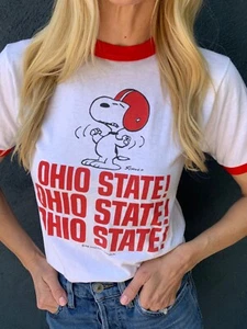 70s - 80s VINTAGE SNOOPY OHIO STATE UNIVERSITY RINGER T-SHIRT SZ S PEANUTS - Picture 1 of 14