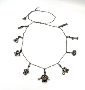 Sweet Romance USA Phone Charms Necklace Silver Tone AB Crystals Signed 30" Rare - Picture 1 of 21