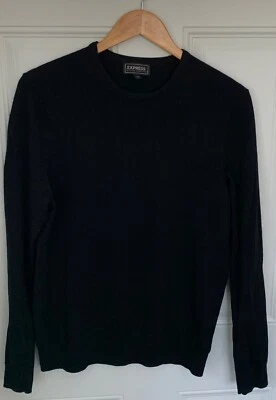 Men's Express Merino Wool Pullover Crew Neck Sweater Black Medium - Image 1 of 2