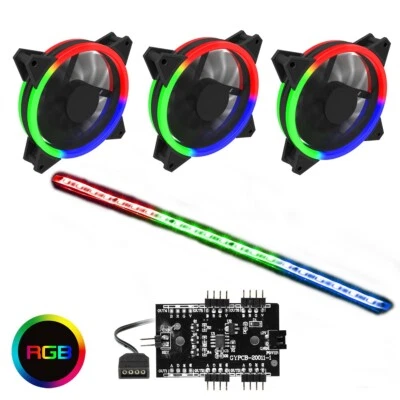 GameMax RGB Kit 3x Velocity Lüfter 1x Viper Strip 1x Hub 4pin Sync Braun Box - Bild 1 von 4