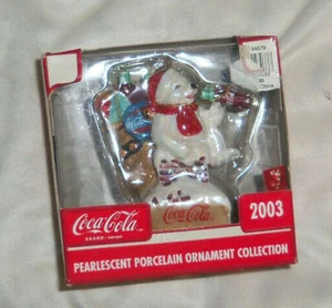Coca Cola PEARLESCENT porcelain Collection Ornament SANTA BEAR CHIMNEY TOYS '03 - Picture 1 of 4