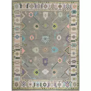 8X10 Hand Knotted Oushak Wool Rug | Geometrical Turkish Oushak Area Rugs - Picture 1 of 7