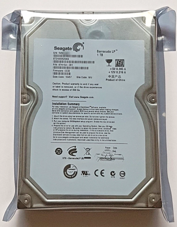 1 TB SATA Seagate barracuda LP 5900.12 ST31000520AS 32MB HDD 3.5 " Hard Drive - Image 1 of 1