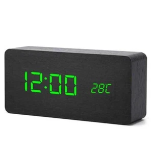 Wooden Digital Alarm Clock LED with Temperature for Office, Bedside Clock - Picture 1 of 10