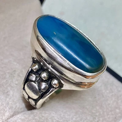 Anillo de plata de ley 925 para hombre yemen aqeeq ágata azul anillo de plata regalo para él Foto 1 de 4