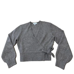 Los Angeles Atelier Wool Wrap Sweater Womens XS Brown Gray Balloon Sleeve V Neck - Picture 1 of 22