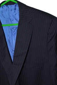 (2Pc Suit 50R) CORPORATE IMAGE by Tom James Men's Blue Striped Wool 46x28 - Picture 1 of 23