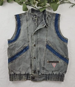 Chaleco a Presión De Colección Guess Paris Denim Dos Tonos Años 80 Para Hombre Talla L - Imagen 1 de 9