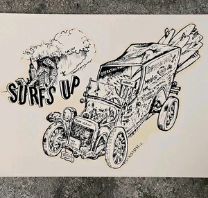 Vintage SURF DECAL 1960's surfing surfer woody wagon hot rod auto window vw van - Picture 1 of 10