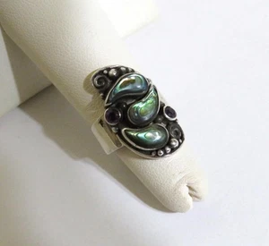 SAJEN Sterling Silver 925 Abalone Amethyst Ring Size 5+ Weight 9.2 g. - Picture 1 of 9