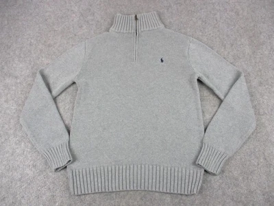 Polo Ralph Lauren Suéter Niños Grande Gris Media Cremallera Cuello Simulado Tejido Poni Logo Foto 1 de 4
