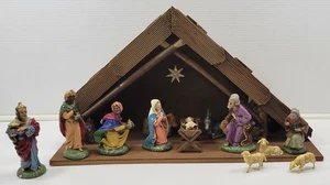 *A) Vintage Large Christmas Nativity Barn Stable Manger w/ West Germany Figures - Picture 1 of 24