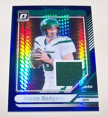 AARON RODGERS 2024 Panini Optic Threads Blue Hyper Prizm #DTB-ARS Jets Jersey - Image 1 of 2