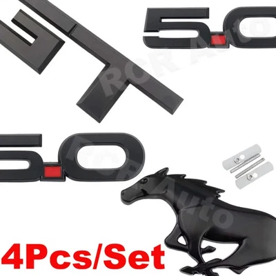 8" Front Grille & 5.0 GT Fender Emblems Black Running Horse For Ford Mustang Foto 1 de 4