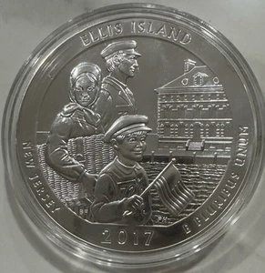 2017 5 oz Silver ATB Ellis Island National Monument Coin BU In Capsule - Picture 1 of 2