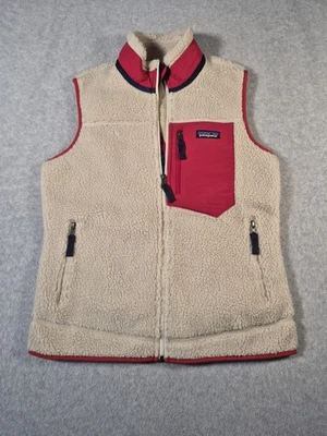 Patagonia Vest Womens M Retro X Deep Pile Fleece Beige Red Full Zip 23083 - Image 1 of 4