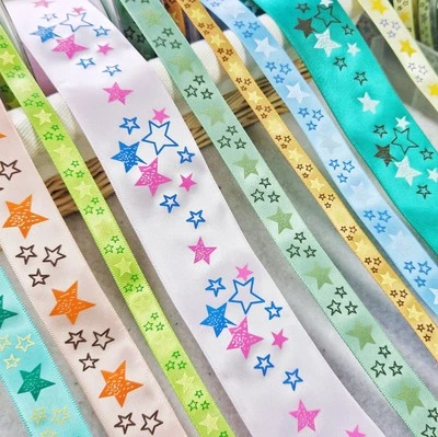 Satin Star Ribbon Printed Stars 10 16 27 38 mm Wide Craft Ribbons 2 METRE LENGTH - Image 1 of 3