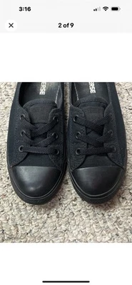 Damen Converse Ballerinas Slipper Turnschuhe einfarbig schwarz Größe 7 ORIGINAL niedrige flache Schuhe - Bild 1 von 4