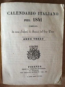 LIBRO ANTICO BROSSURE "CALENDARIO ITALIANO" SOCIETà DI AMICI DEL LORO PAESE 1841 - Imagen 1 de 1
