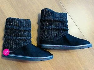SO Mandy Girl's Sweater Boots Memory Foam Black Glitter Size 5 -NEW with tags - Picture 1 of 5