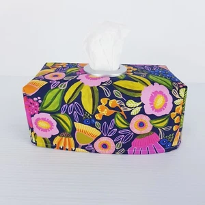 Tissue Box Cover Handmade Bright Floral Colourful Silver Circle Opening - Picture 1 of 17