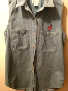 CLEVELAND INDIOS BLUSA MANGA CORTA ANTIGUA PARA MUJER DENIM TALLA M CON C - Imagen 1 de 4