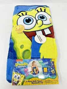 Nickelodeon SpongeBob Squarepants 2 Piece Bath Towel + Washcloth Set NEW - Picture 1 of 9