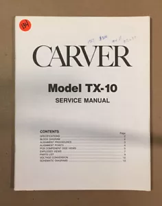 Carver TX-10 Tuner Service Manual *Original* - Picture 1 of 1