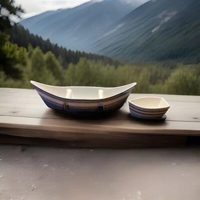 Nautica Home Summer Serving Dish Set Canoe & Row Boat Navy Blue 100% Melamine  - Image 1 of 4