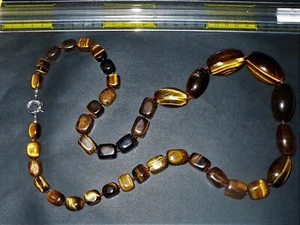 COLLANA VINTAGE IN PIETRA NATURALE "OCCHIO DI TIGRE"-GIROCOLLO CM.38-PESO GR.300 - Foto 1 di 8