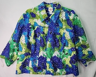 Ruby Rd. Zip Front Light jacket Size 24''W Green, Blue Floral EUC!! - Image 1 of 3