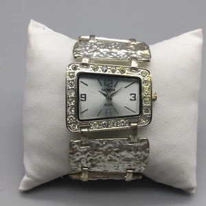 Geneva Watch Women 35mm Silver Tone Hammered Asymmetrical New Battery 6.25" - Picture 1 of 16