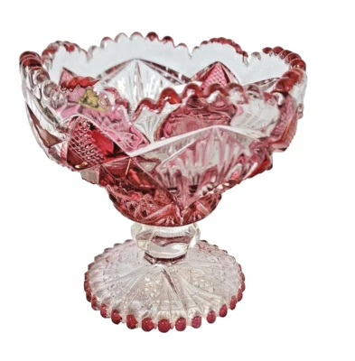 Imperial Glass Ruby Flashed Hand Painted Footed Candy/Desert Bowl Mint W/Sticker - Image 1 of 4