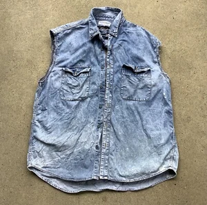 Vtg 80s Edwin Jeans Custom Denim Vest Distressed OOAK Punk Rockabilly Japan L - Picture 1 of 7