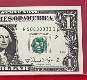 1981A $1 Dollar Fancy Serial Number 33333 -5 In Row ( NEW YORK ) UNCIRCULATED - Picture 1 of 3