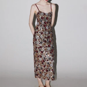 Neu Französisches Pailletten Camisole Abendkleid Kleid Trägerlos Kleid Partykleider - Bild 1 von 16