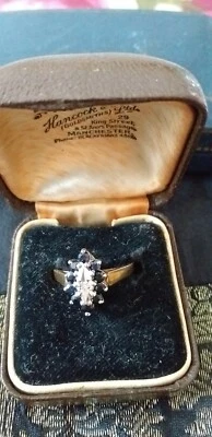 Antico anello vintage 1930 zaffiro diamante argento sterling dorato misura UK... - Immagine 1 di 4