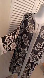 Vintage Creative Creations White Leaf Black Beaded Silk Jacket Size: L - M - Picture 1 of 18