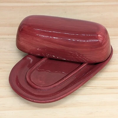 Pottery Barn Sausalito Merlot 1/4 lb Covered Butter Dish Red Discontinued - Image 1 of 4
