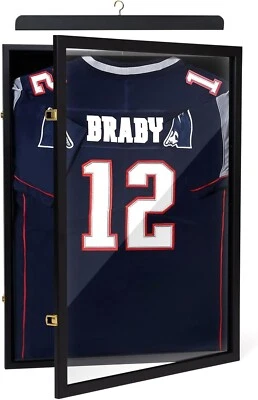 Jersey Display Case Frame Shadow Rack Box Exquisite Lockable with Hanger Wood - Image 1 of 4