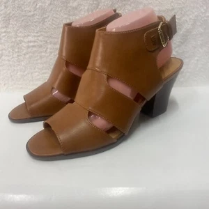 Tommy Hilfiger Karaoke 2 Women's US 8.5 M Sandals Brown Leather Stacked Heel - Picture 1 of 12
