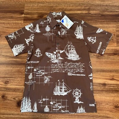Camisa Napili Aloha vintage nueva con etiquetas carta de islas hawaianas marrón con etiquetas pequeña Foto 1 de 4