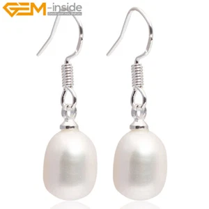 Oval Pearl Beaded Silver Jewellry Hook Dangle Drop Earrings1 Pair 7-8x9-10mm - Picture 1 of 24