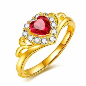 18 kt vergoldet Damen Liebe Herz rot Kristall offen Band verstellbar Ehering - Bild 1 von 2