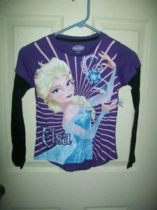 NEW GIRLS FROZEN L/S SHIRT SZ 10-12 PURPLE & BLACK - Picture 1 of 1