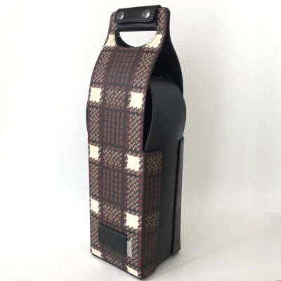 COACH Wine Carrier w Plaid Print 3.75x3.75x14.5" Leather, Gunmetal / Black CN417 - Image 1 of 4