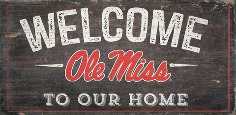 Ole Miss Rebels Welcome to Our Home 12" x 6" Wood Sign [NEW] NCAA Plaque Wall Cover