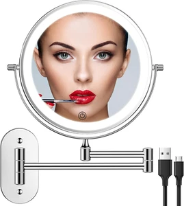 8 Inch Double Sided Lighted Makeup Mirror 1X 10X Magnifying Touch Screen 360 Rot - Picture 1 of 12