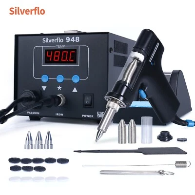 SILVERFLO Desoldering Station Vacuum Soldering Iron Suction Tin Gun 90W Solder Station
