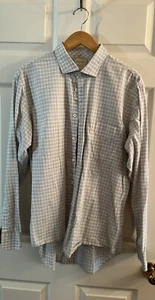 Billy Reid Shirt - Large - Standard Fit Gray White Plaid Cotton/linen Blend - Picture 1 of 5